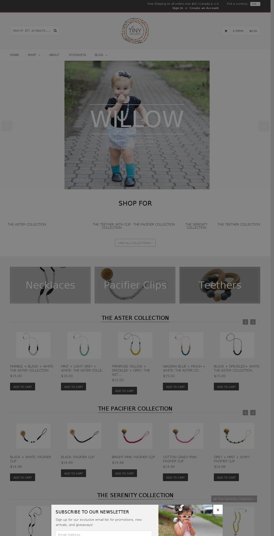 tinyteethers.ca shopify website screenshot