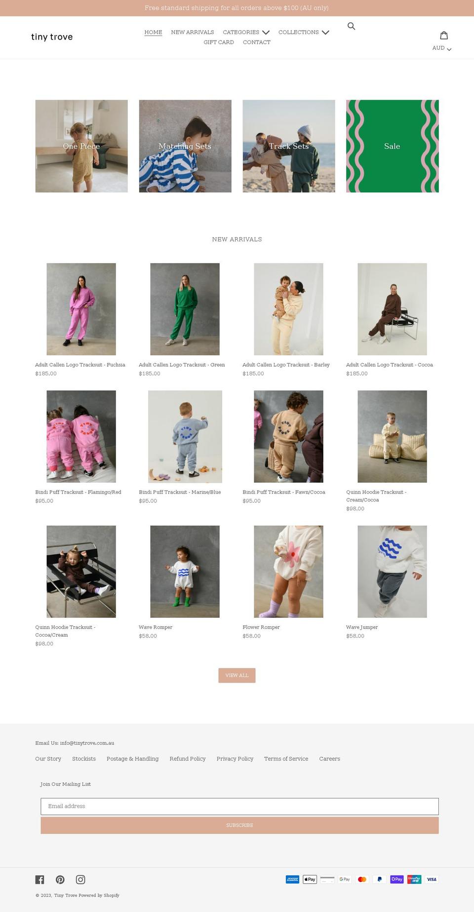 tinytrove.com.au shopify website screenshot