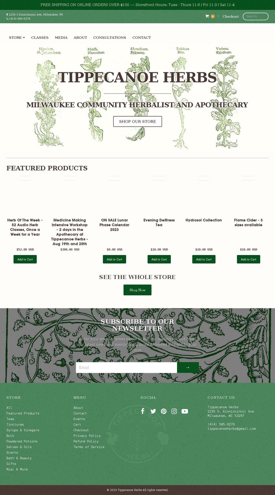 tippecanoeherbs.com shopify website screenshot