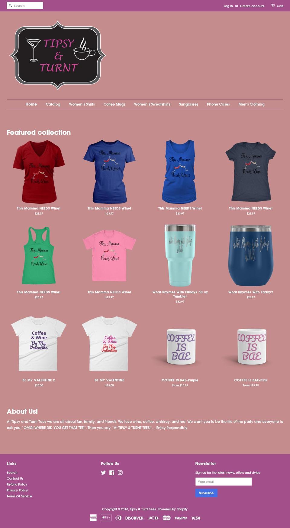 tipsyandturnt.com shopify website screenshot