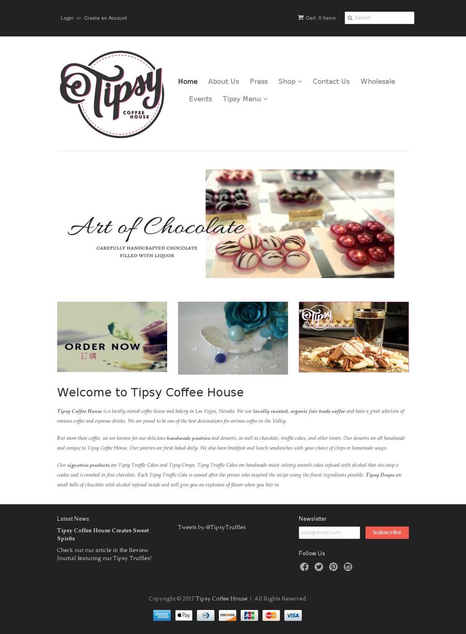 Tipsy Truffles LLC. Back End Shopify theme site example tipsycoffeehouse.com
