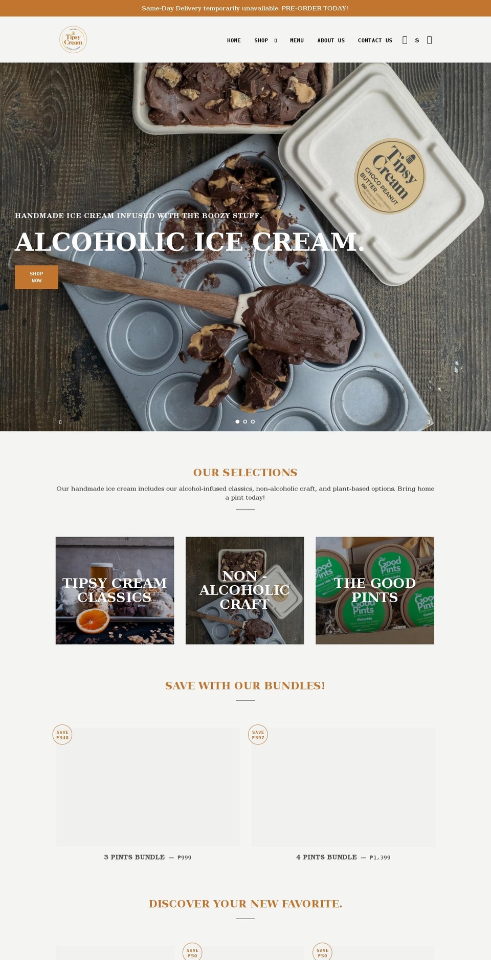 tipsycream.com shopify website screenshot