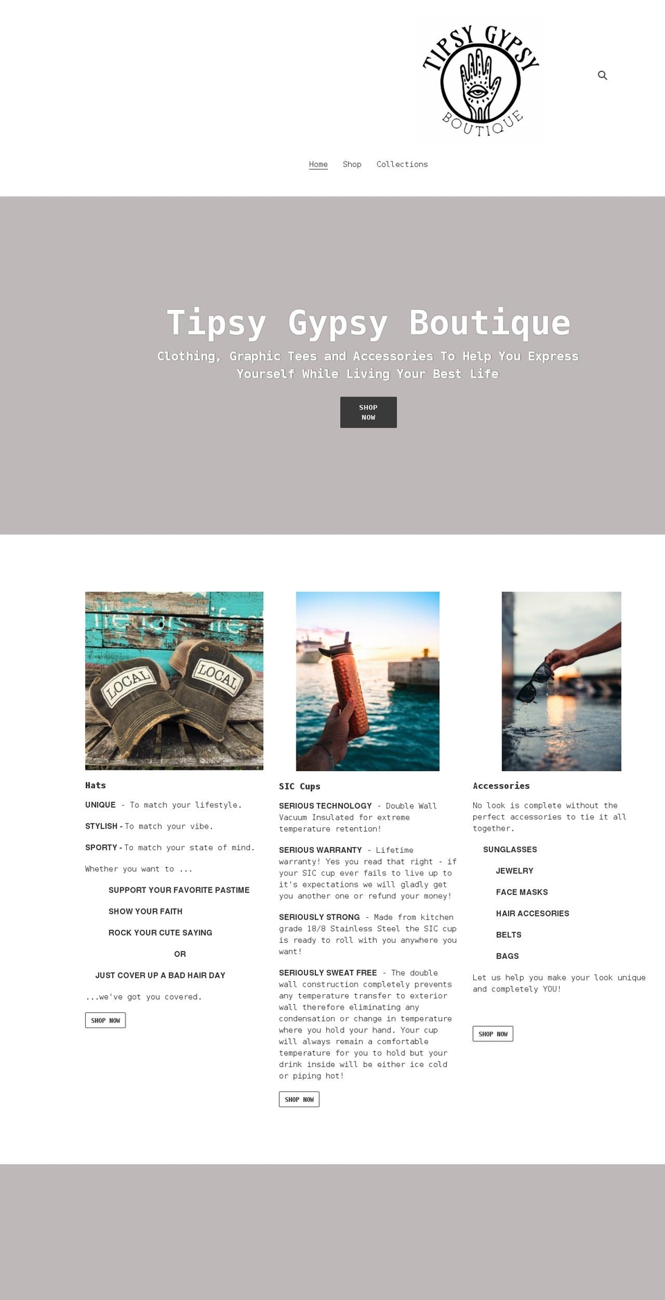 tipsygypsyboutique.com shopify website screenshot