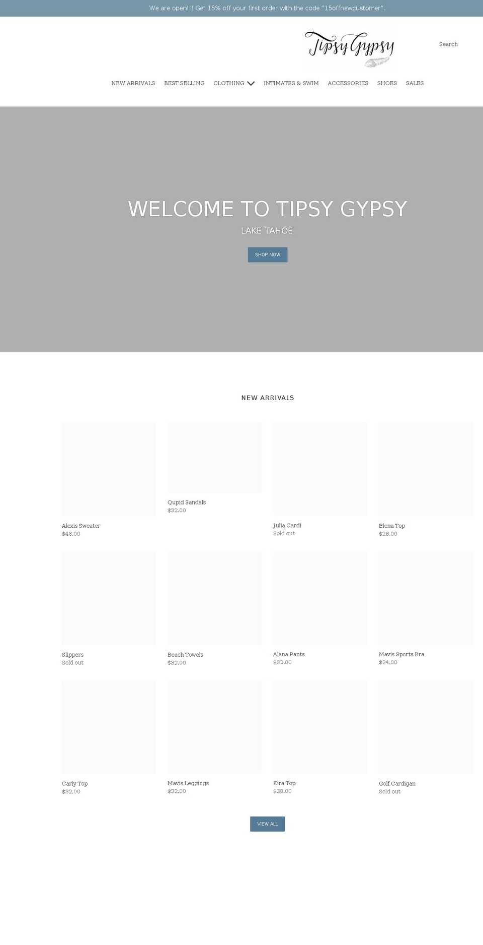 tipsygypsytahoe.com shopify website screenshot