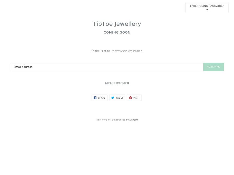 tiptoejewellery.com shopify website screenshot