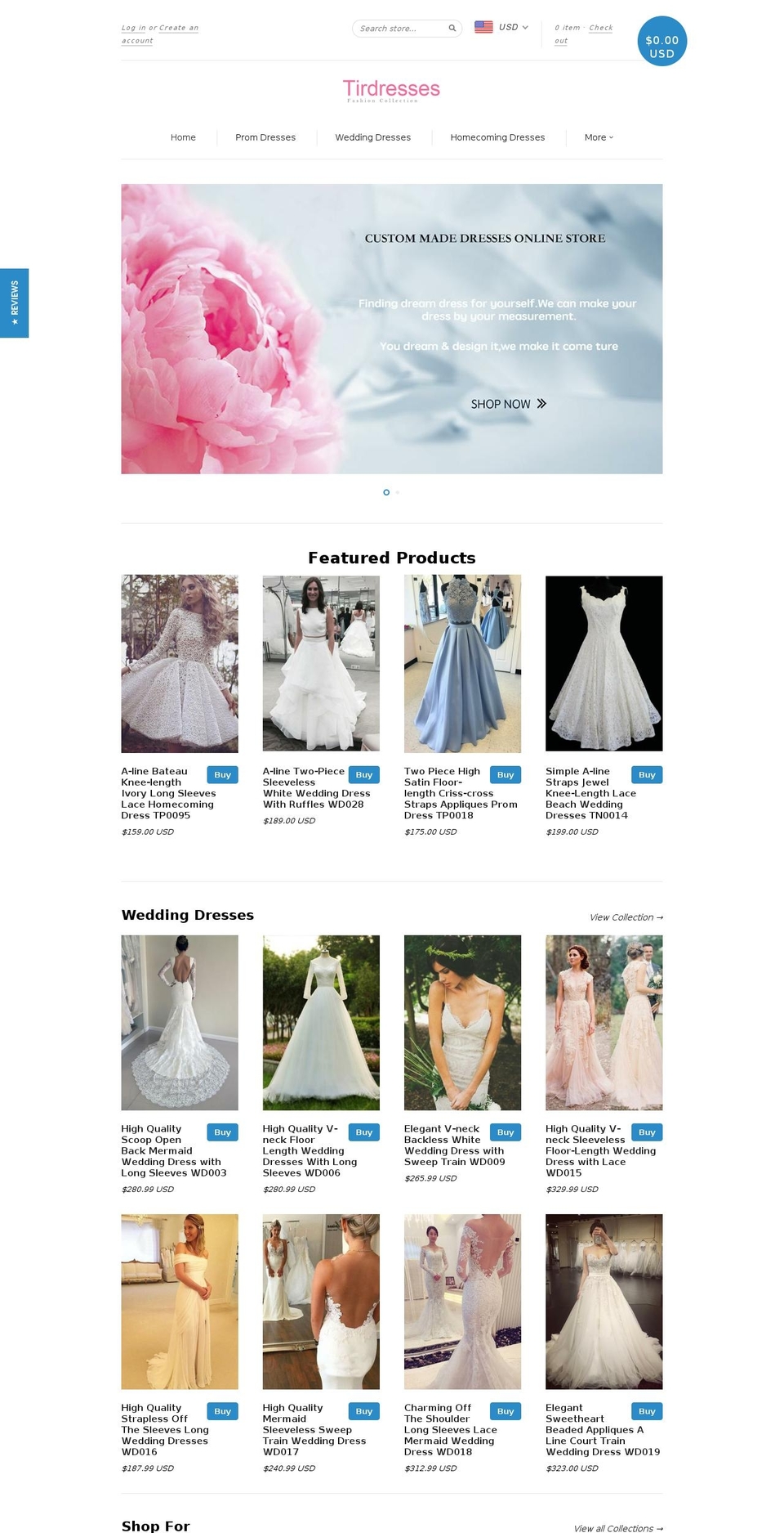 tirdresses.com — Shopify storefront screenshot