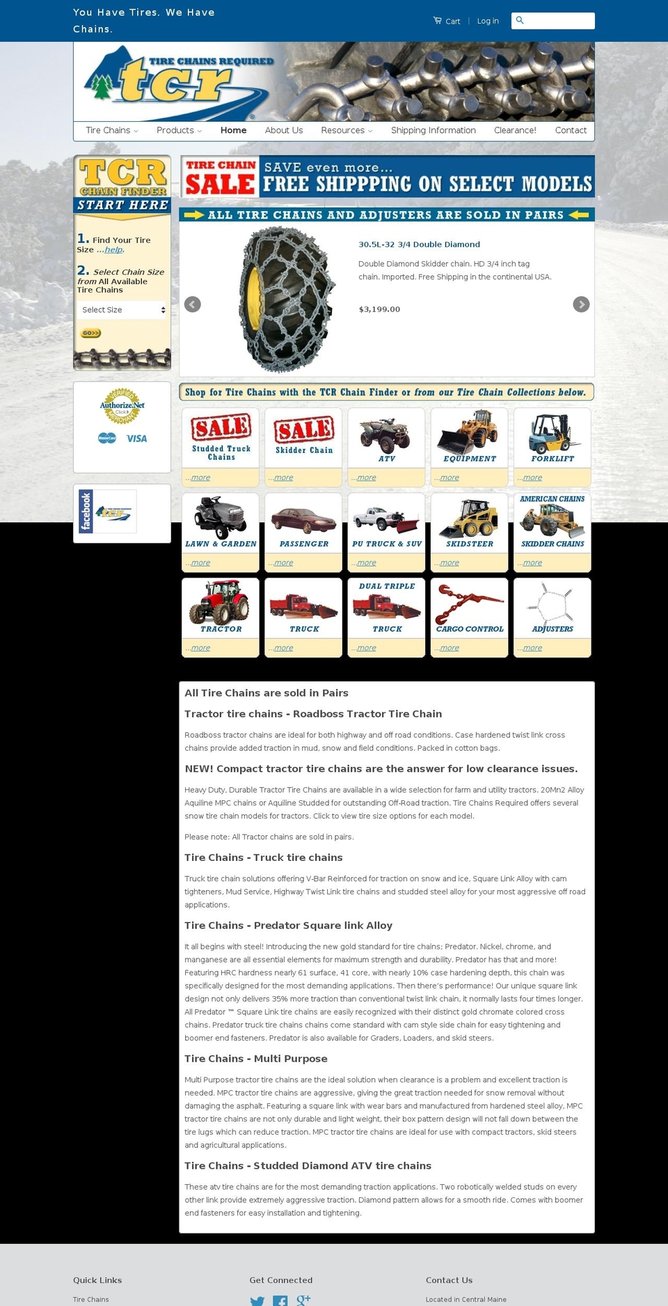 tirechainsrequired.com shopify website screenshot