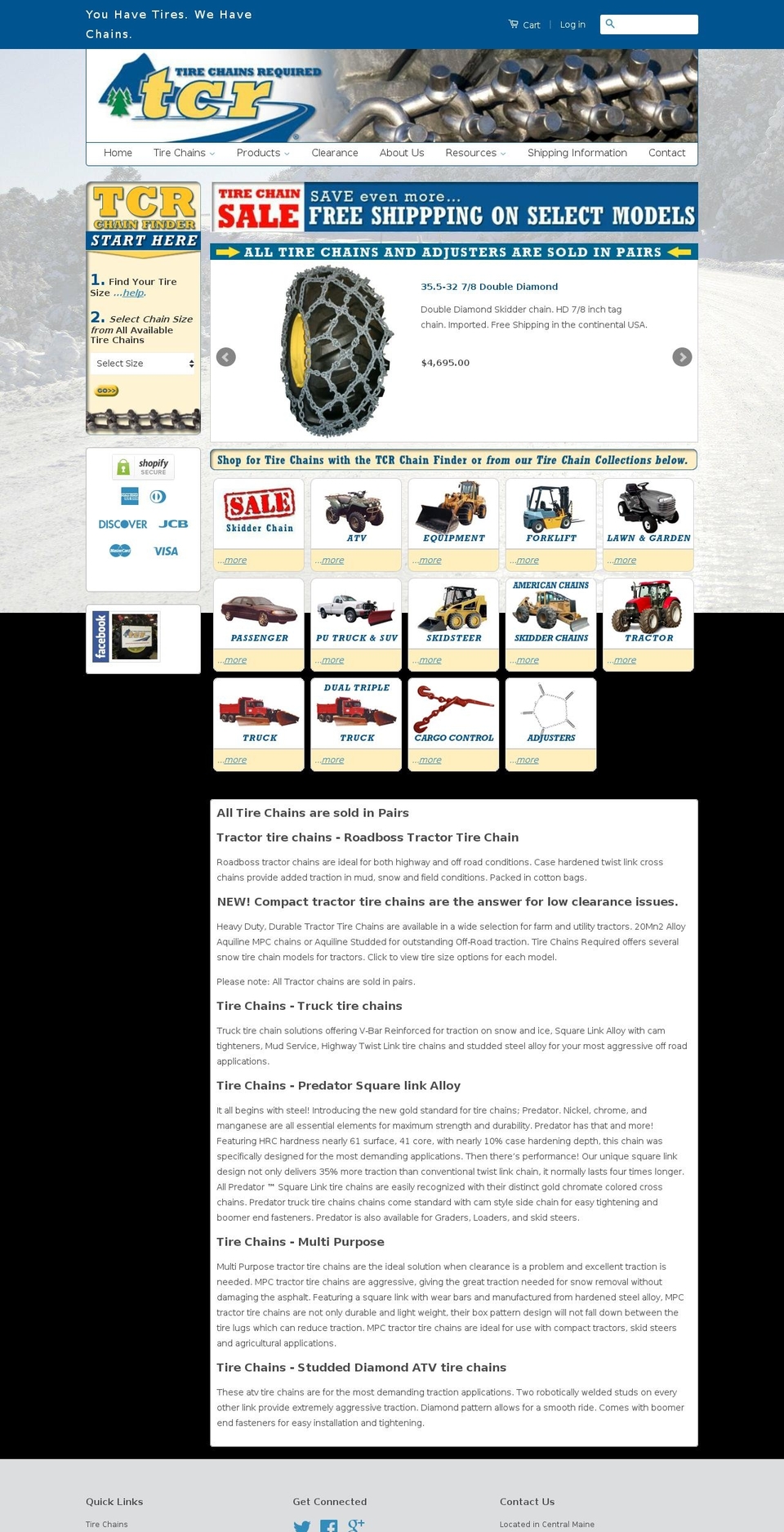 tirechainsrequired.net shopify website screenshot
