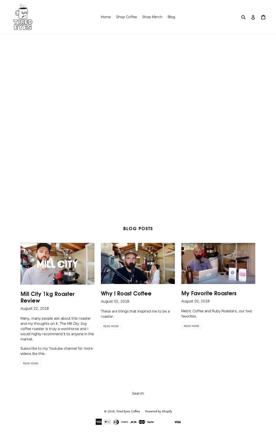 tiredeyescoffee.com shopify website screenshot