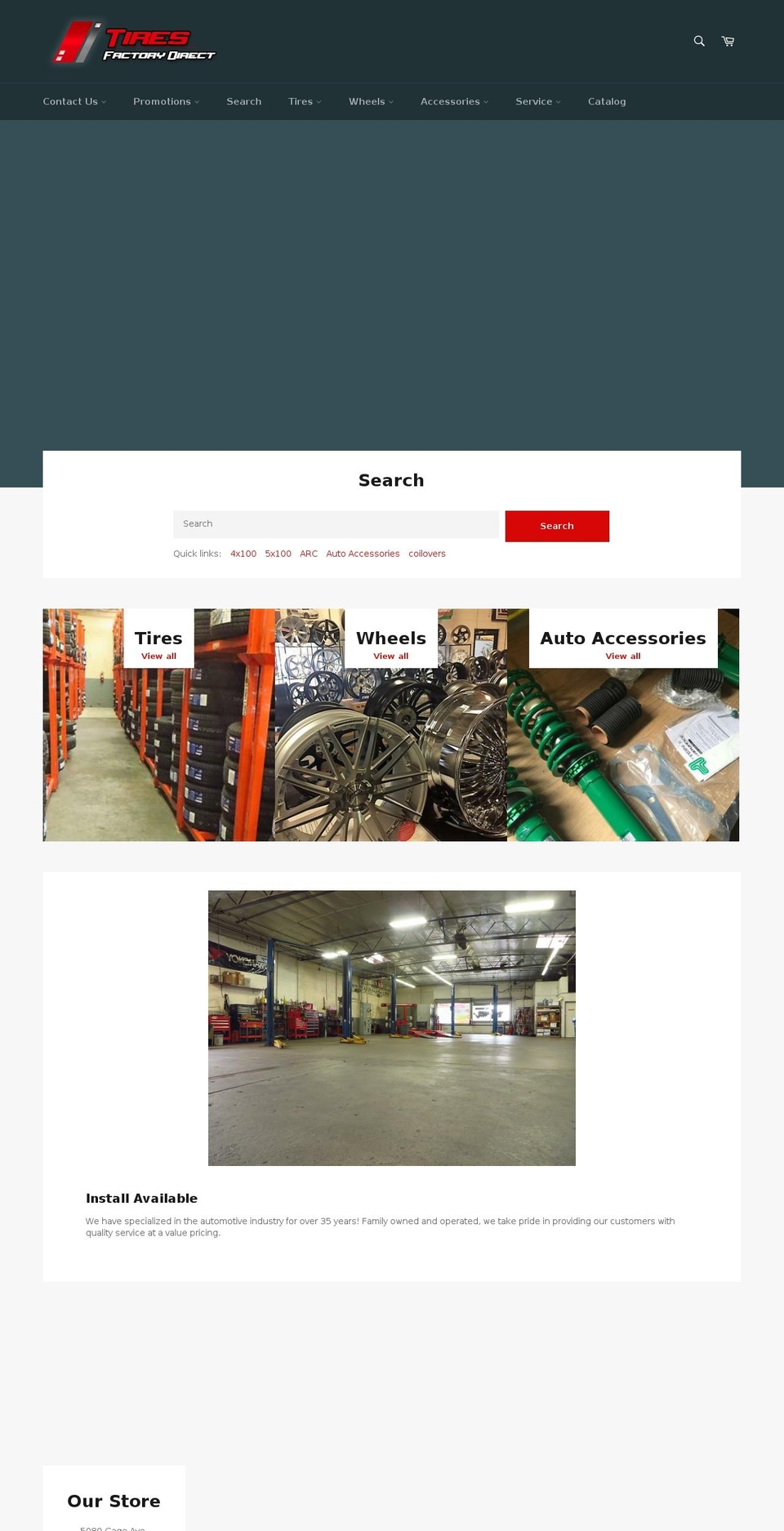 tiresfactorydirect.com shopify website screenshot