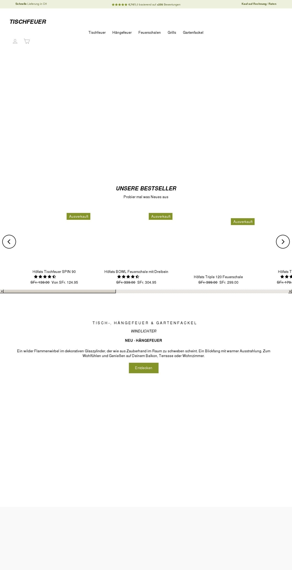 tischfeuer.ch shopify website screenshot