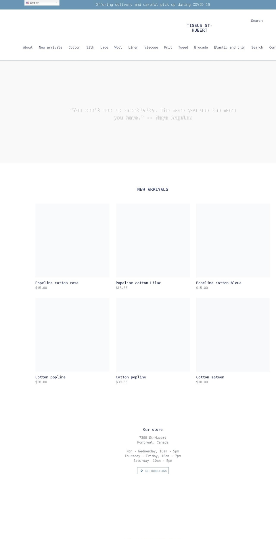 tissus-st-hubert.com shopify website screenshot