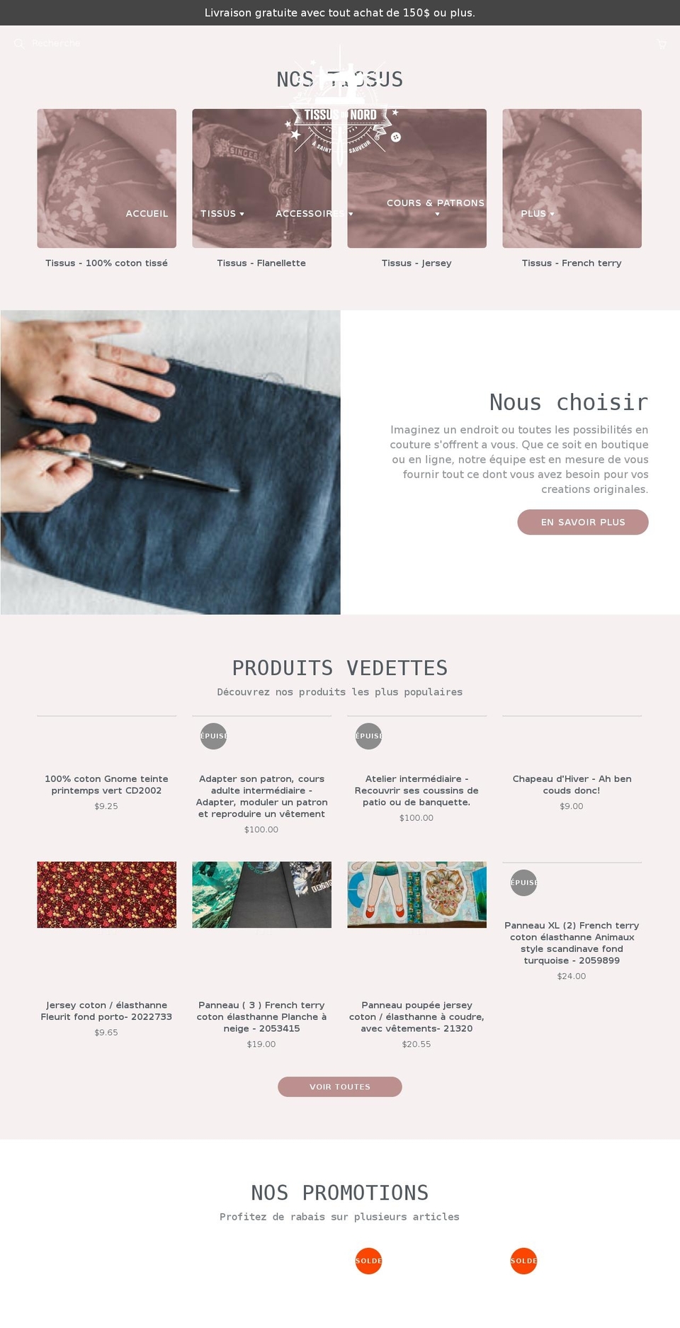 tissusdunord.ca shopify website screenshot