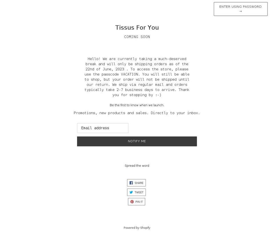 tissusforyou.com shopify website screenshot
