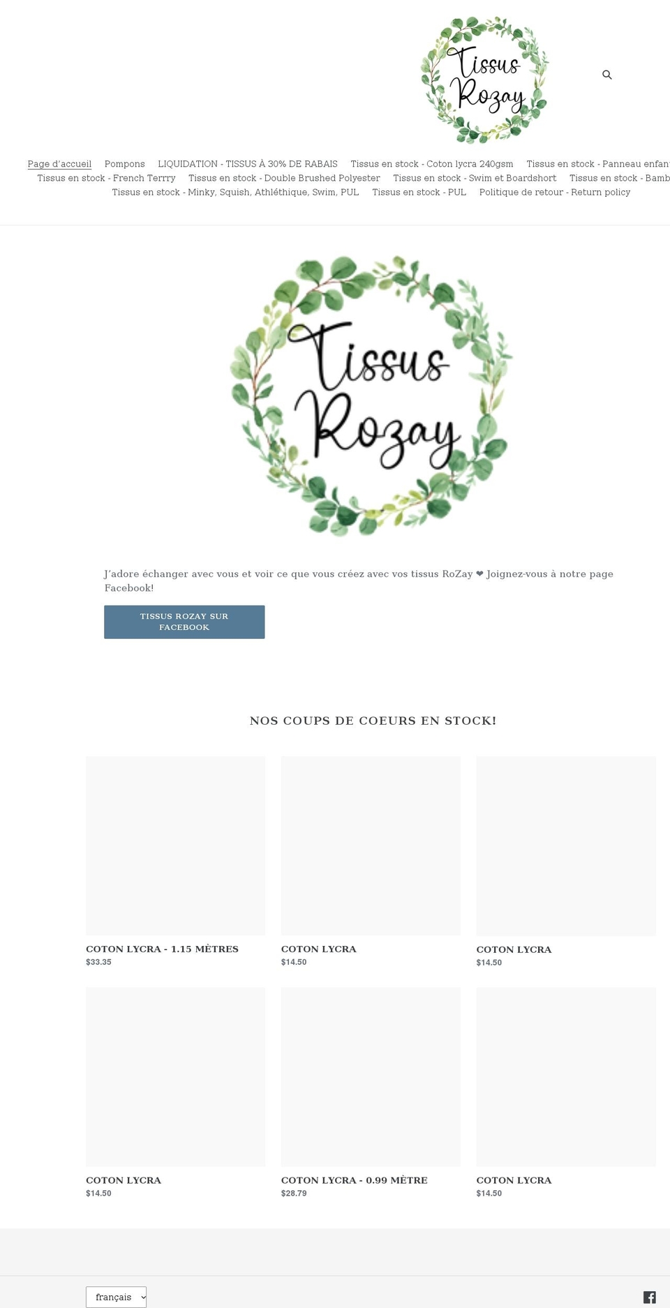 tissusrozay.com shopify website screenshot