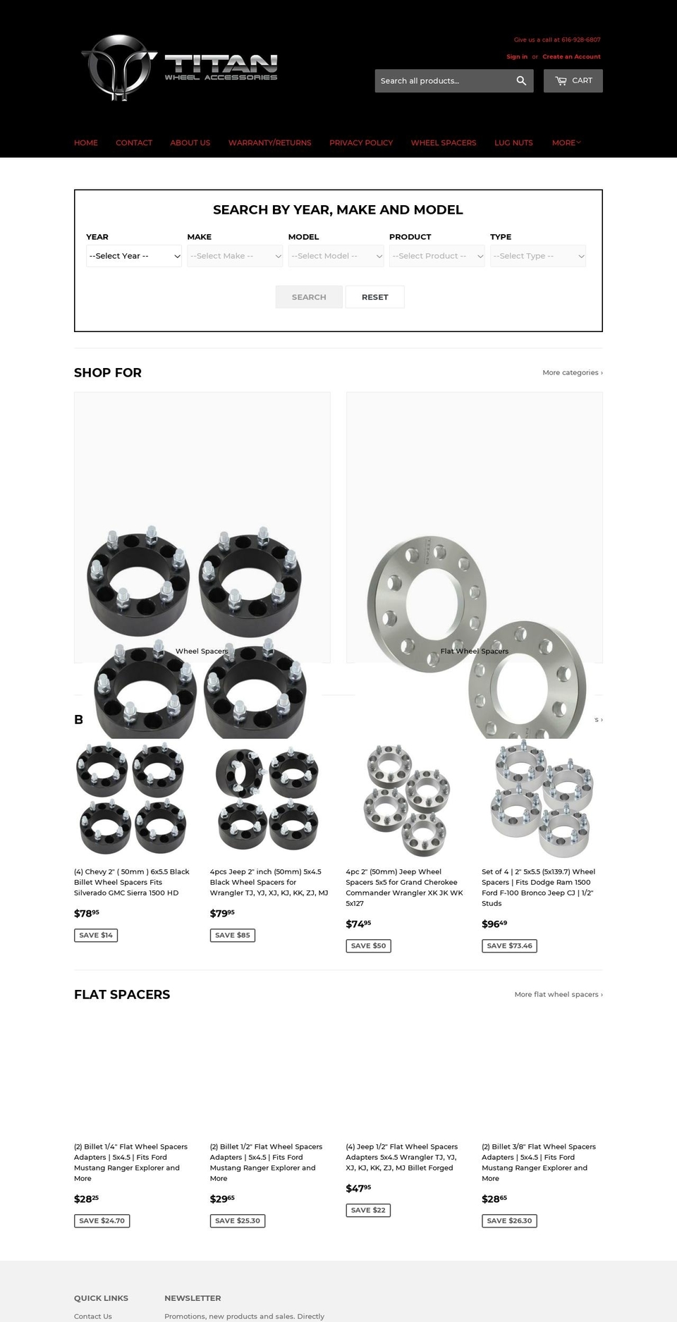 titanspacers.com shopify website screenshot