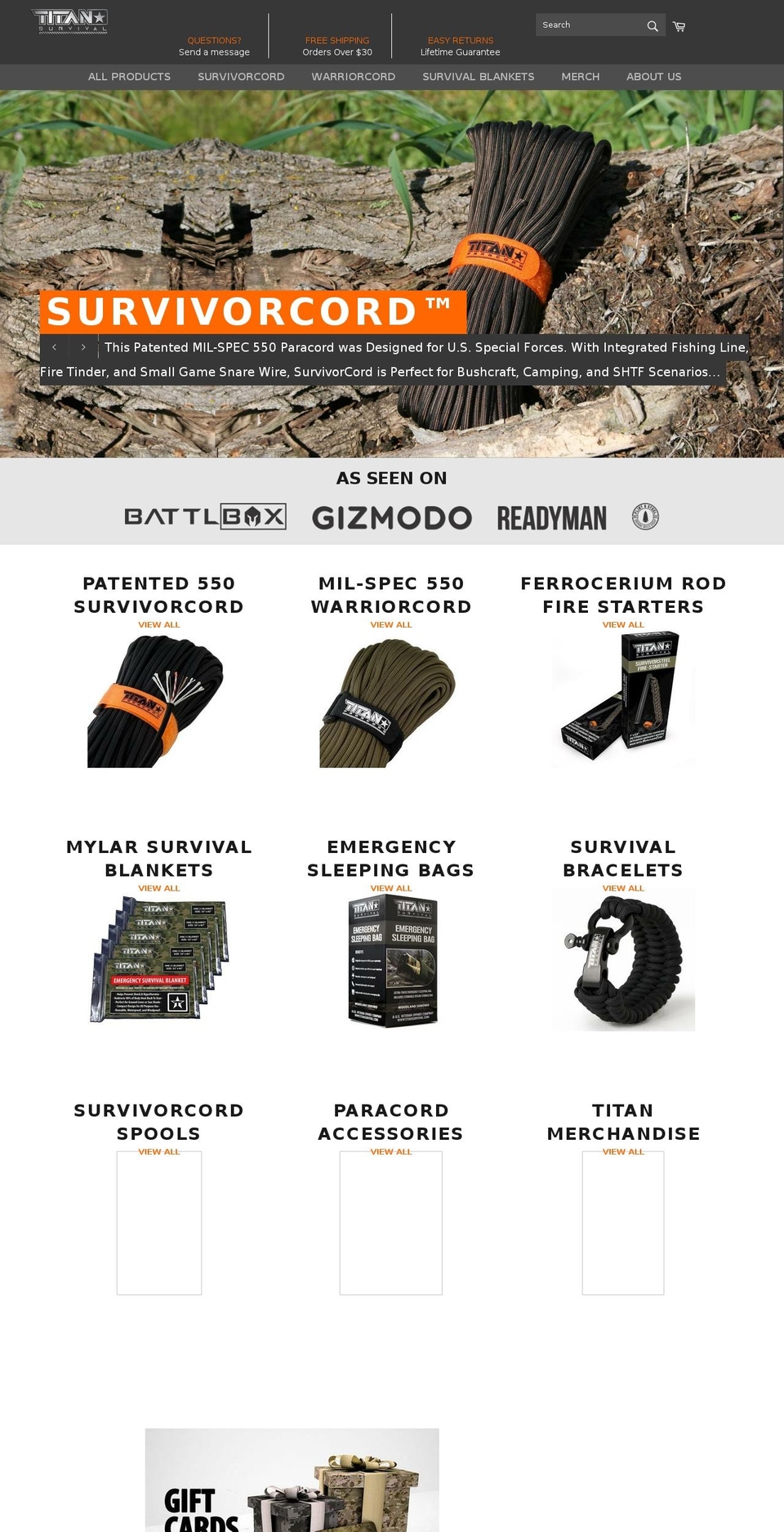 titansurvivalgear.com shopify website screenshot