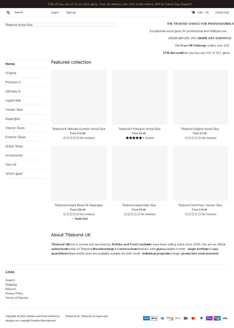 titebond.co.uk shopify website screenshot
