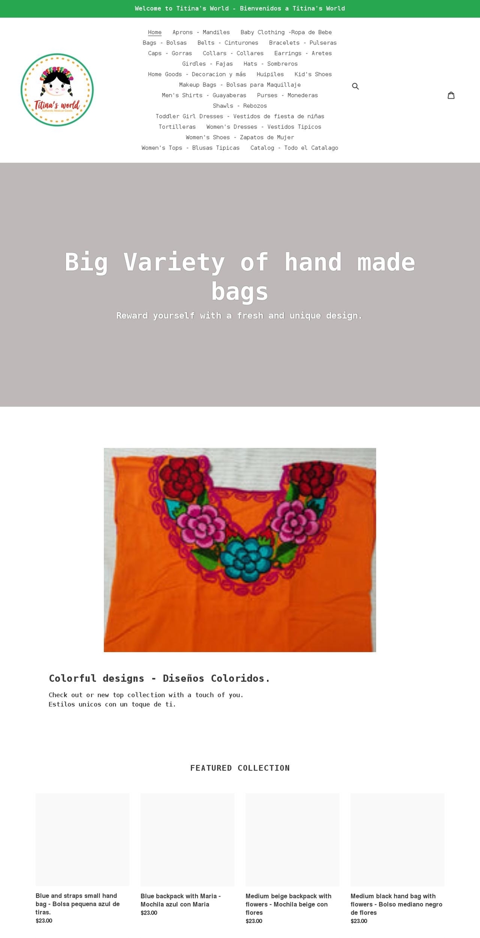 titinasworld.com shopify website screenshot