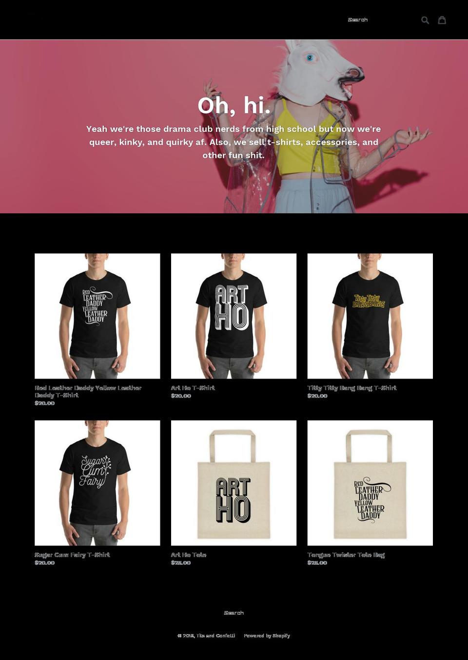 titsandconfetti.com shopify website screenshot