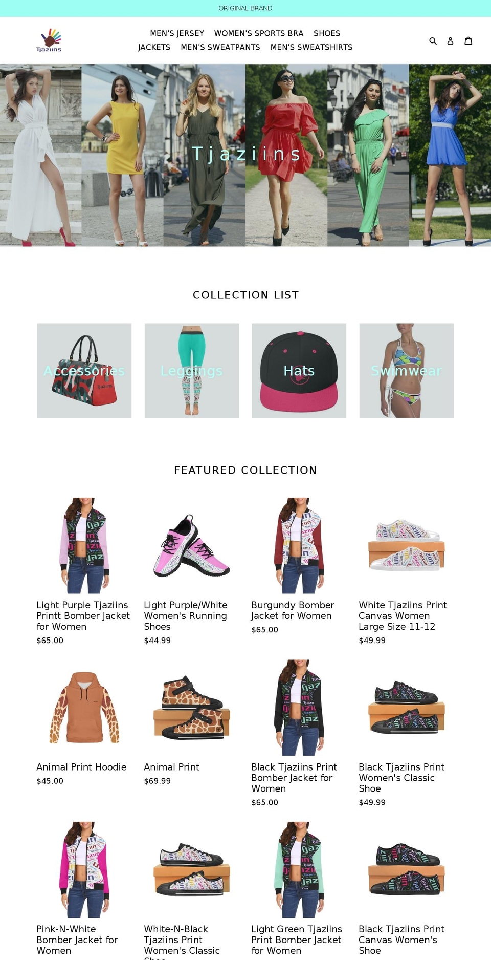 tjaziins.com — Shopify storefront screenshot