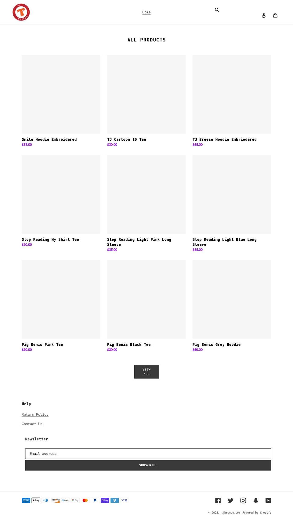 tjbreese.com shopify website screenshot