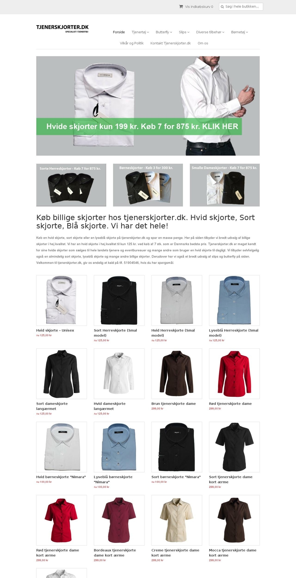 tjenerskjorter.dk shopify website screenshot