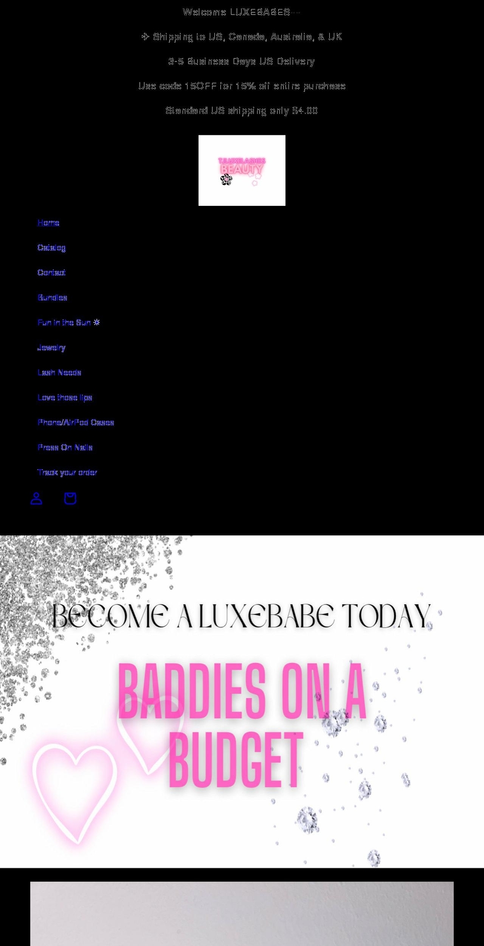 tjluxelashesbeauty.com shopify website screenshot