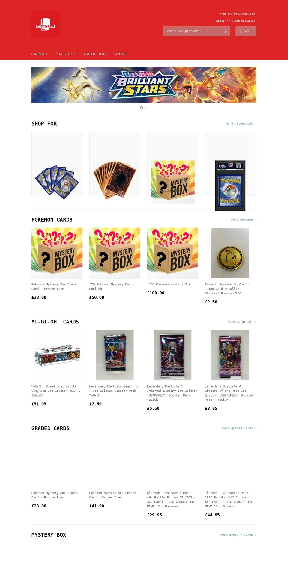 tjscards.com shopify website screenshot