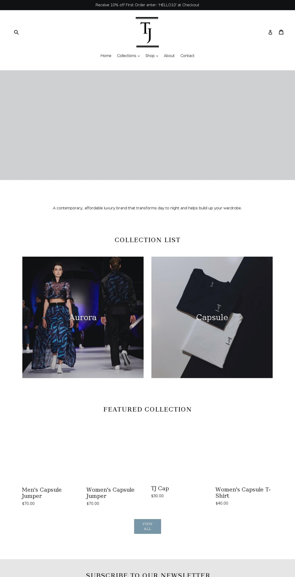 tjthelabel.com shopify website screenshot
