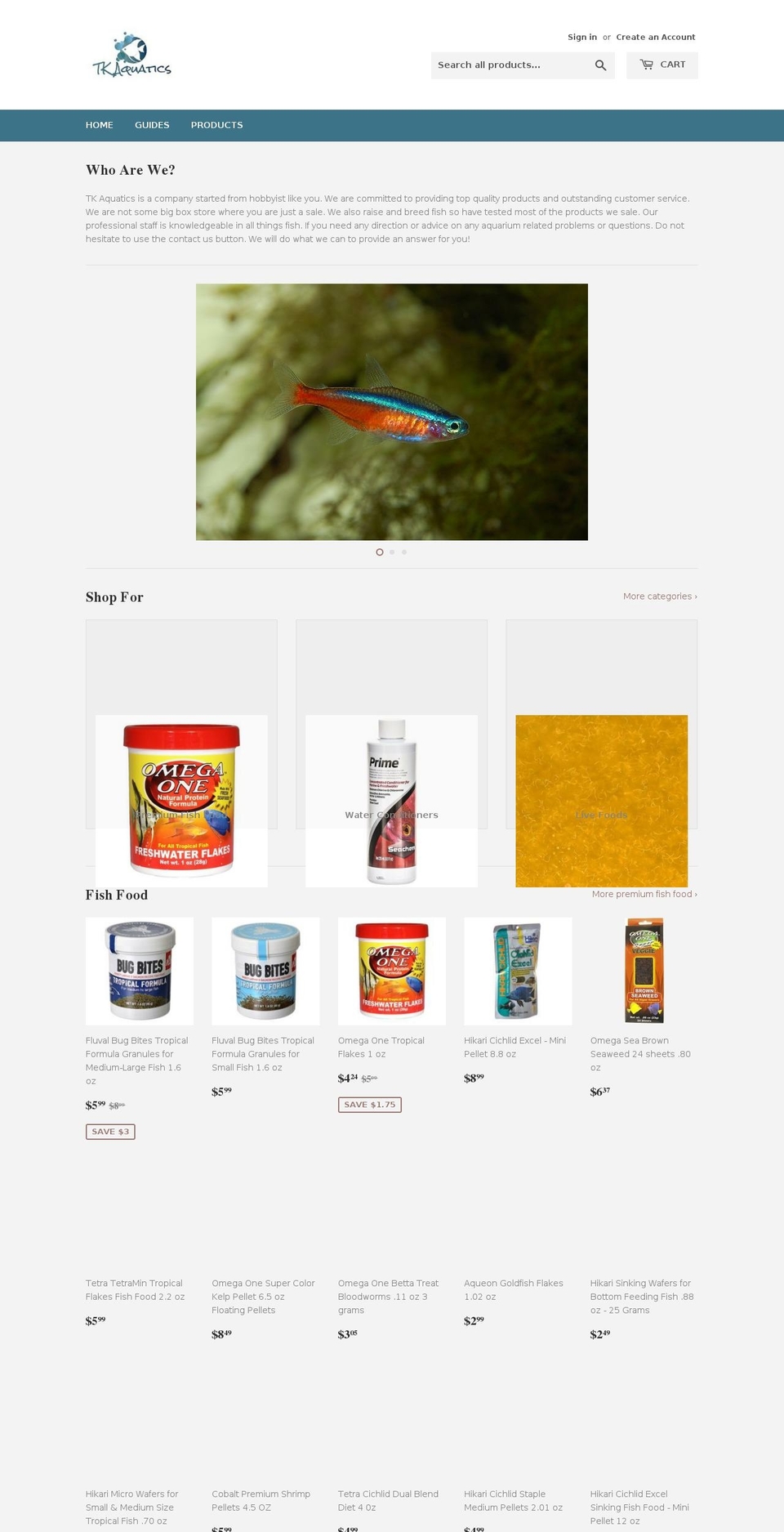 tkaquatics.com shopify website screenshot