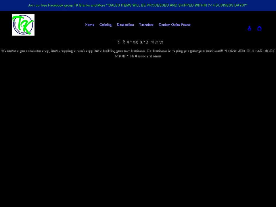 tkblanks.com shopify website screenshot