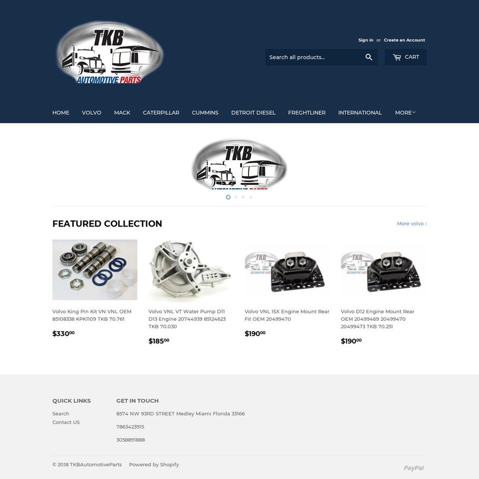 tkbparts.com shopify website screenshot
