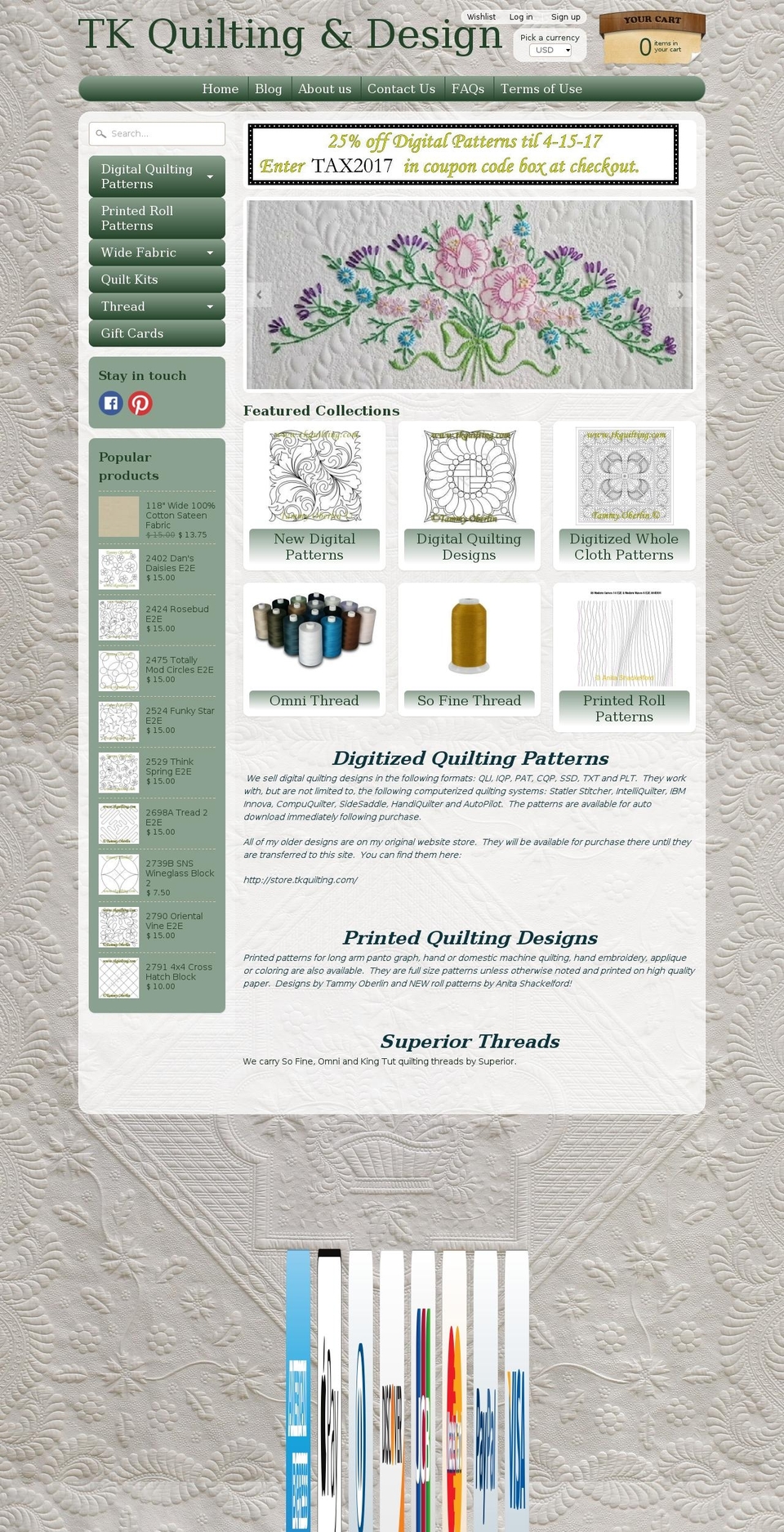 tkquiltingdesign.com shopify website screenshot