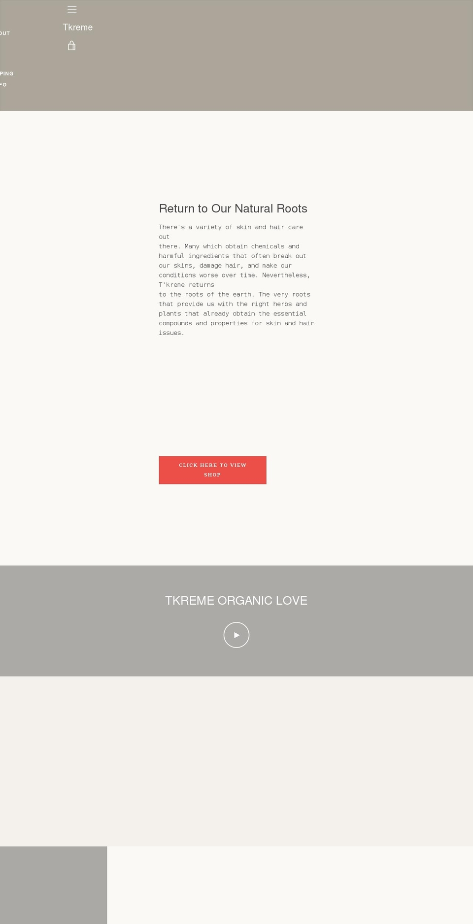 tkremeorganics.com shopify website screenshot