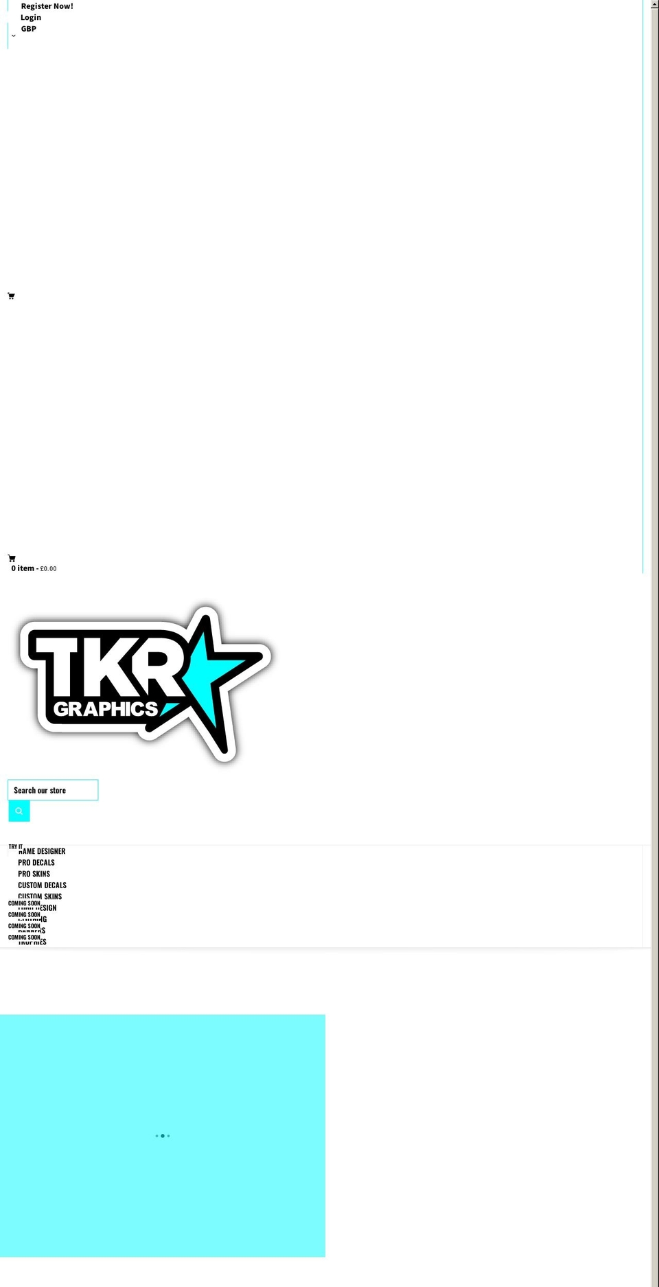 tkrgraphics.com shopify website screenshot