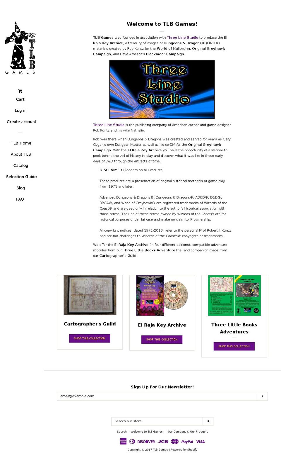 tlbgames.com shopify website screenshot