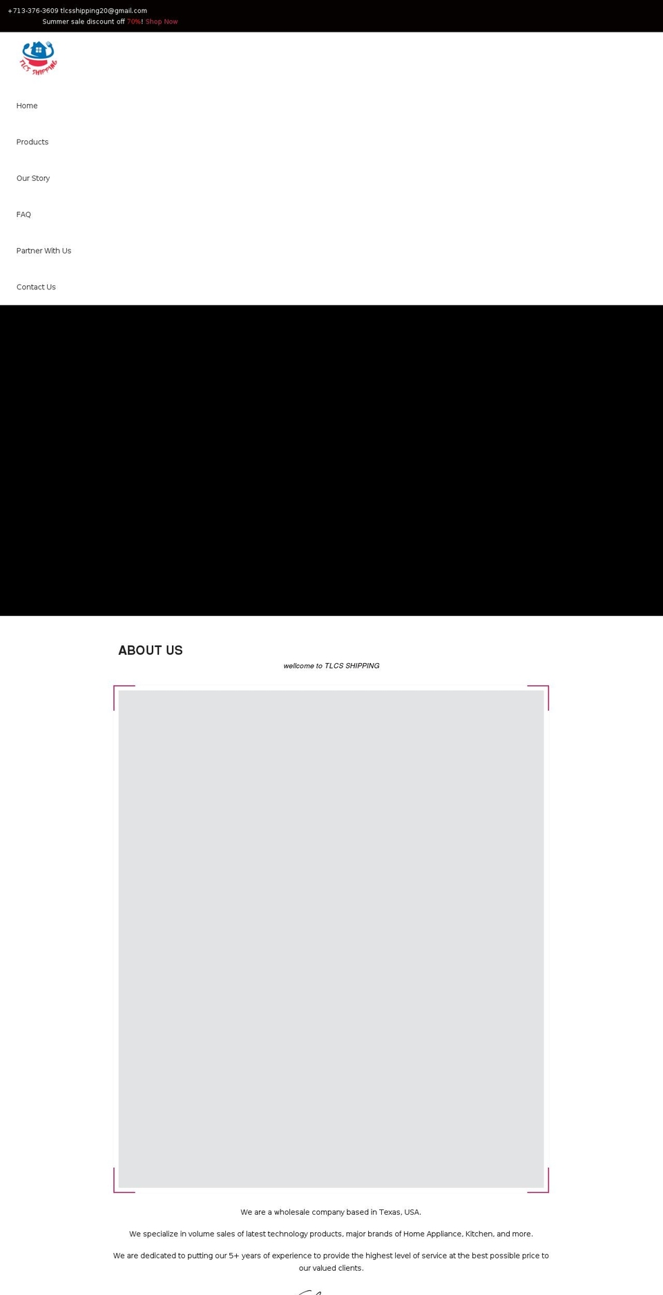 tlcsshipping.com shopify website screenshot