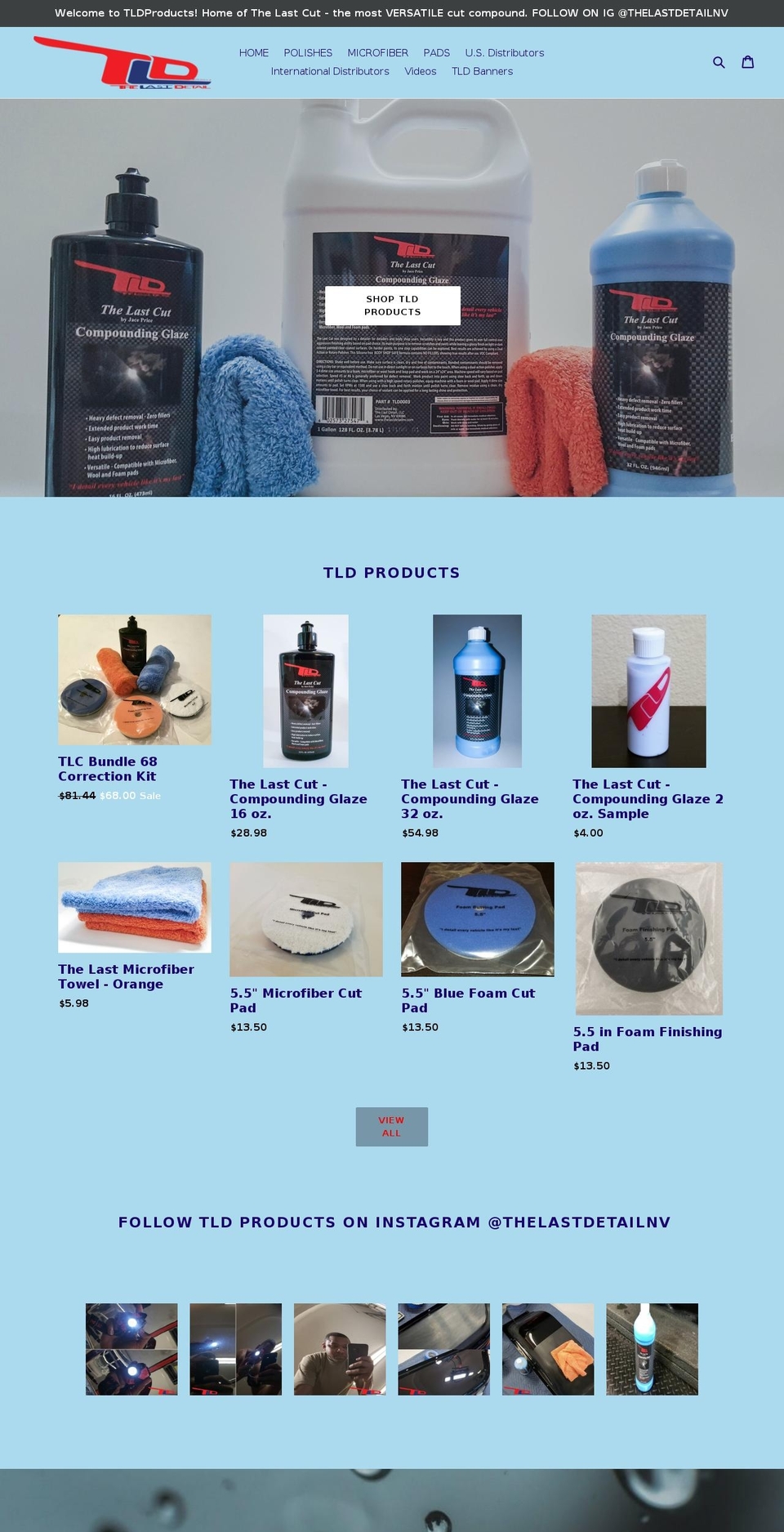 tldproducts.com shopify website screenshot