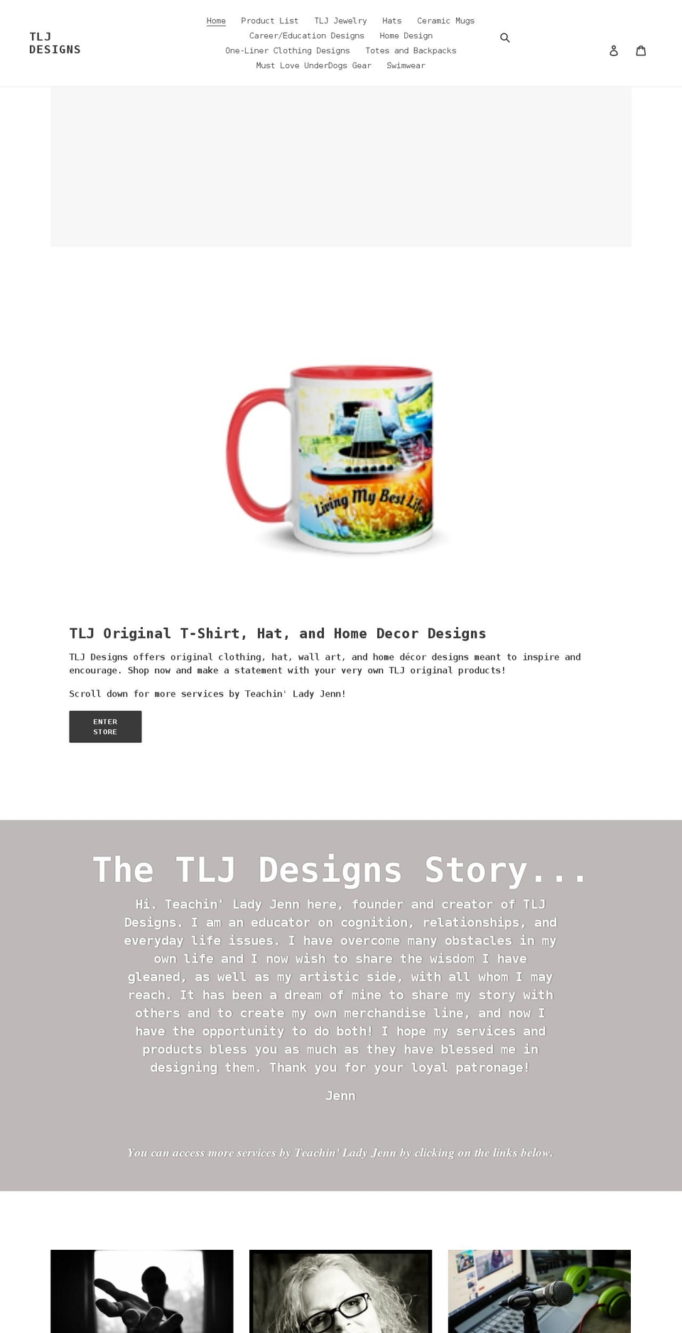 tljdesigns.com shopify website screenshot
