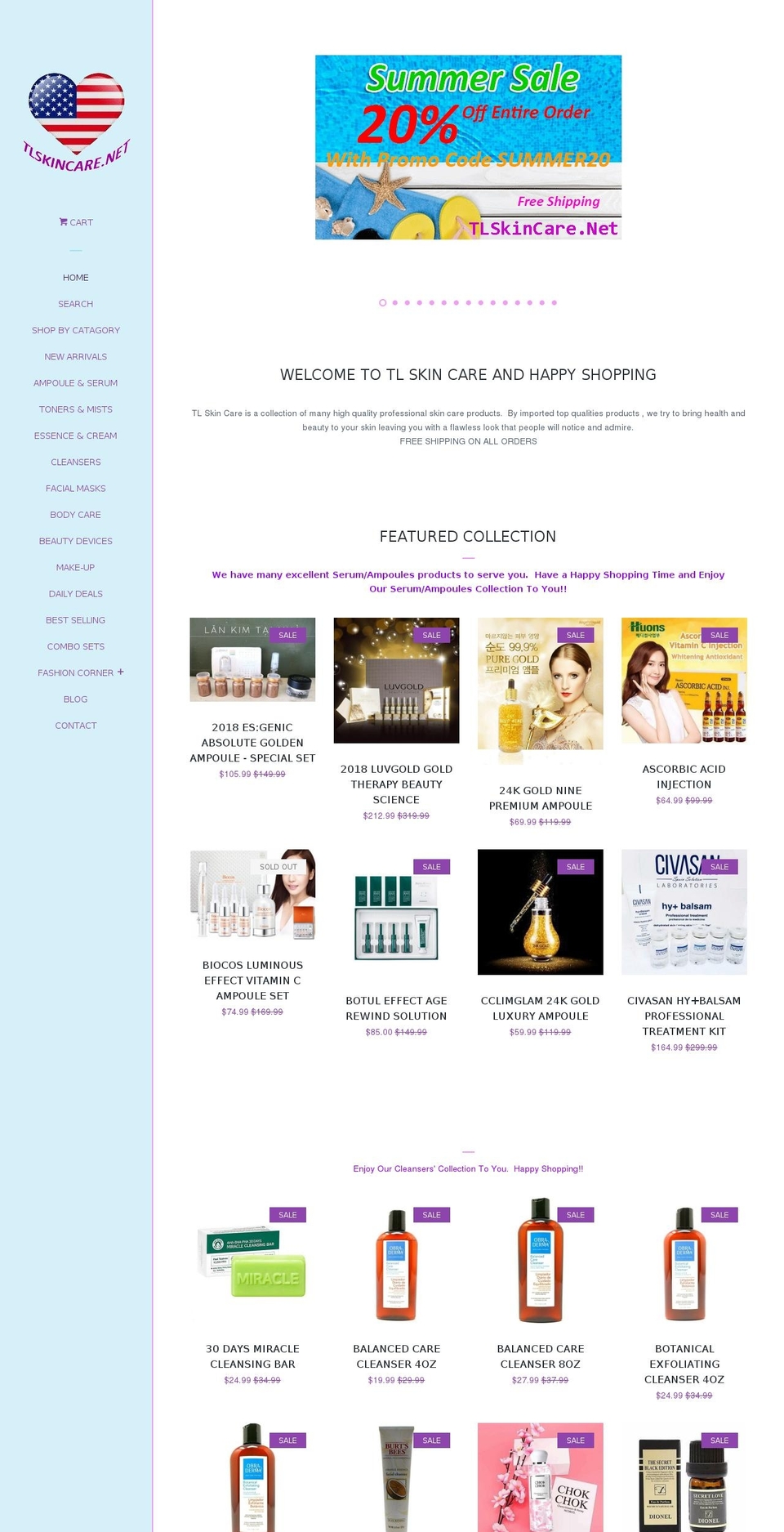 tlskincare.net shopify website screenshot