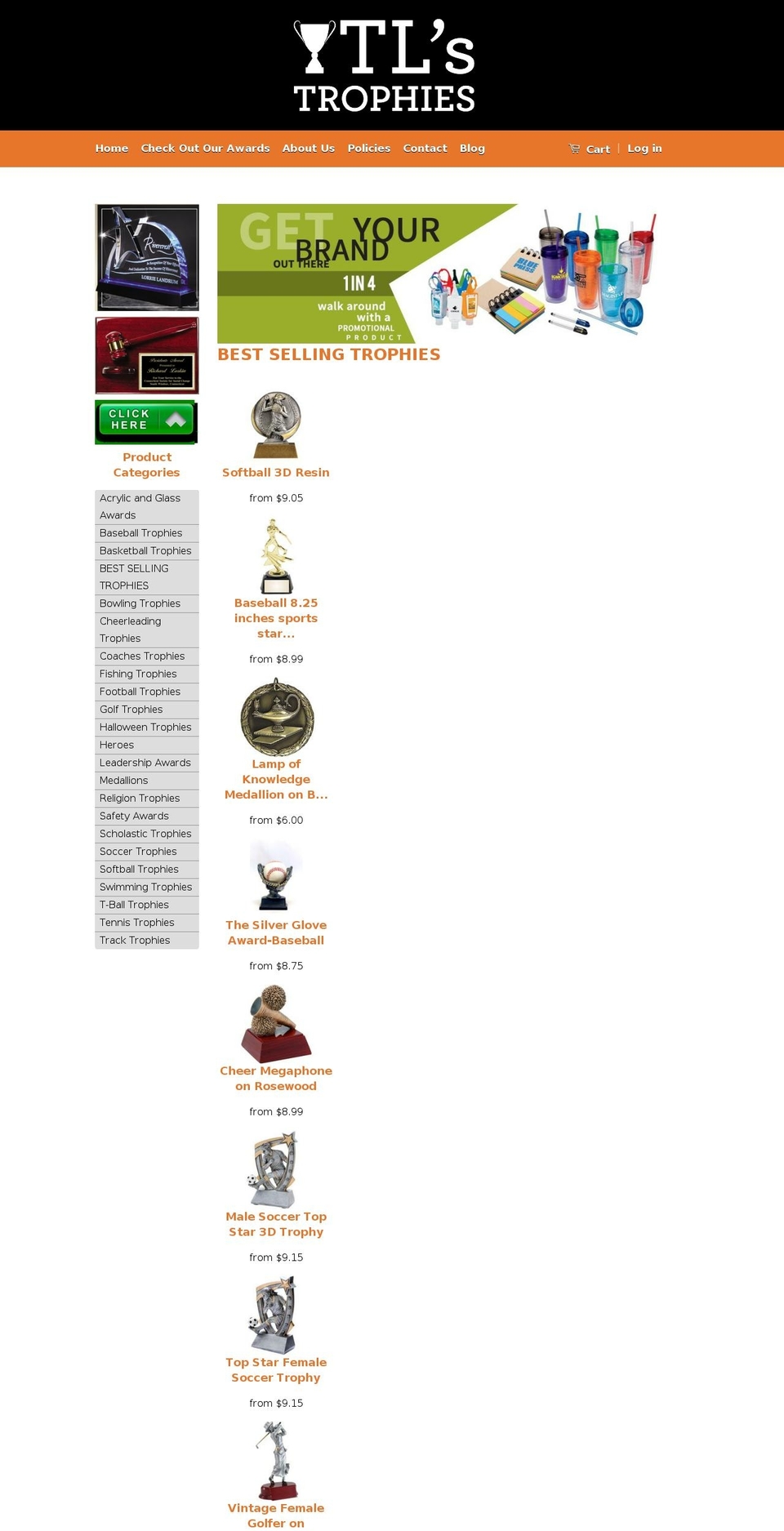 tlstrophies.com shopify website screenshot
