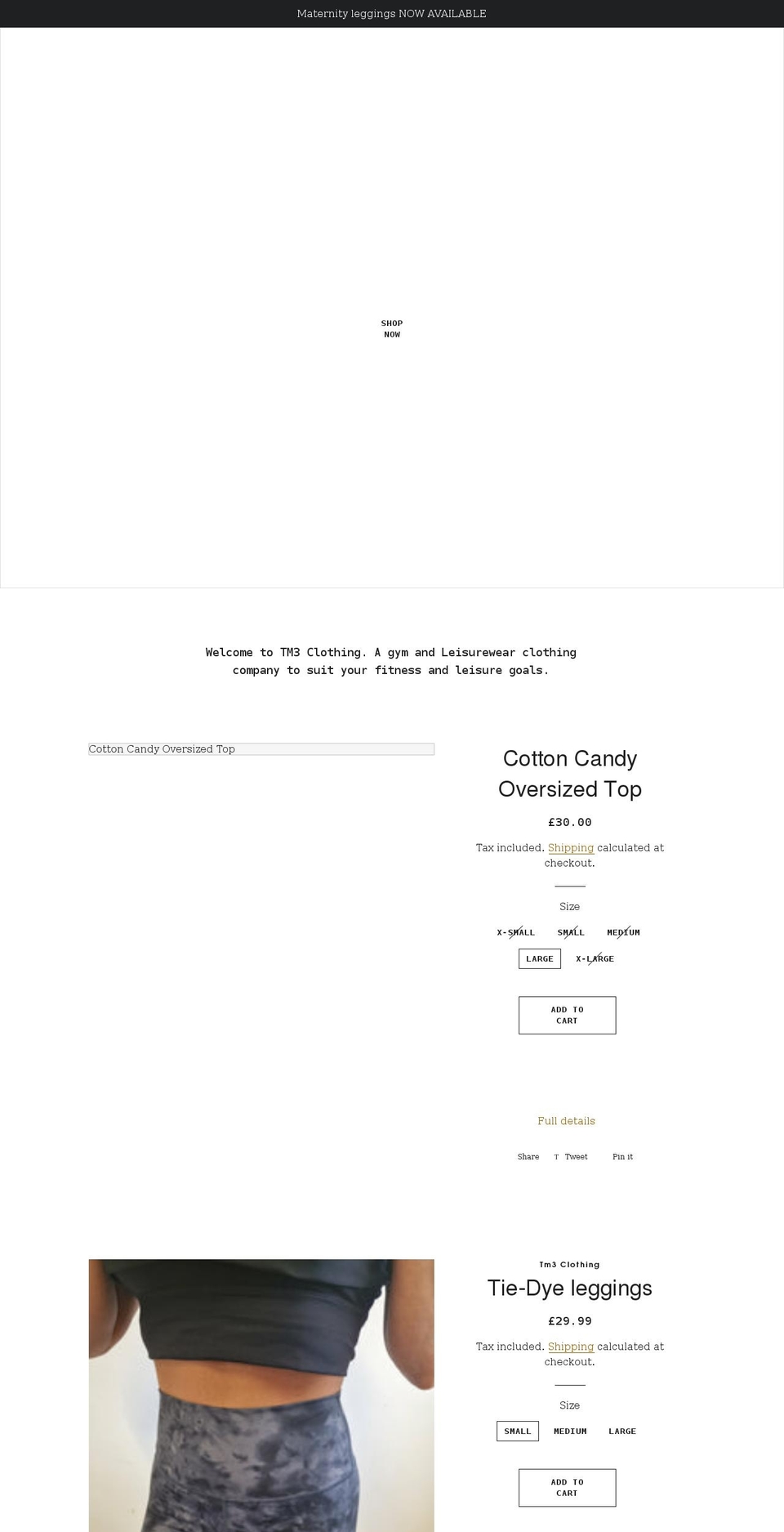 tm3-clothing.com shopify website screenshot