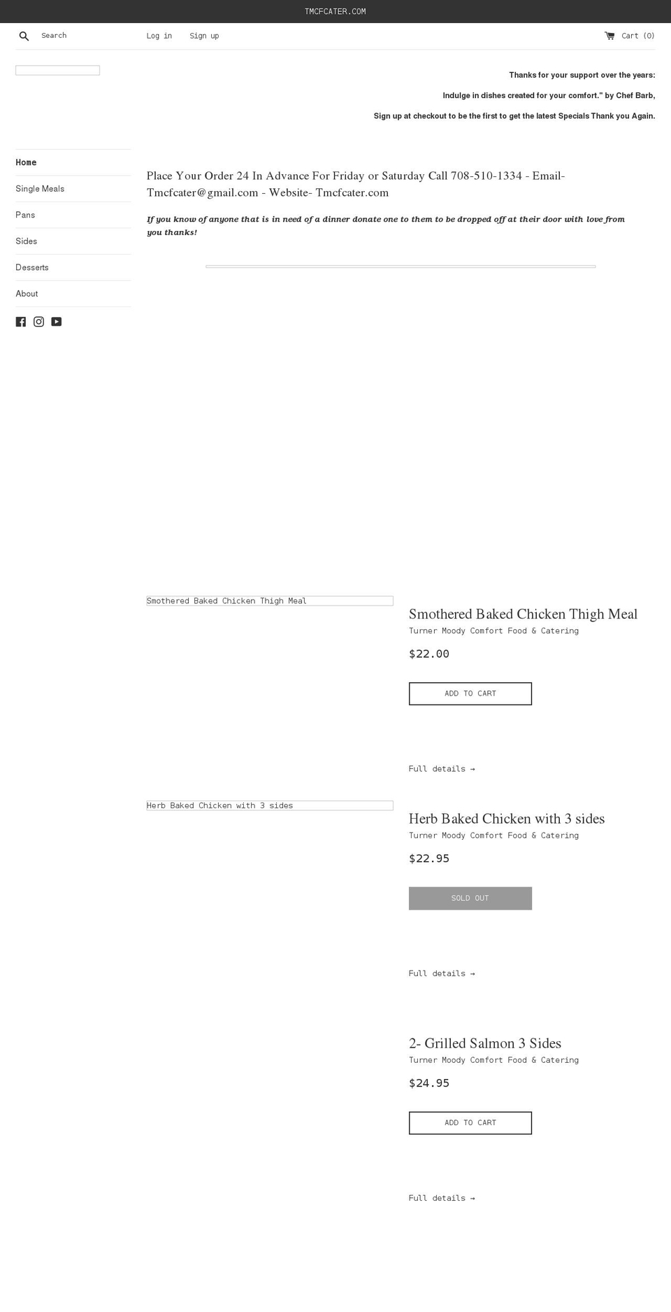 tmcfcater.com shopify website screenshot