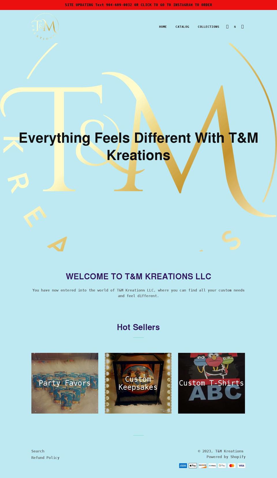 tmkreationsshop.com shopify website screenshot