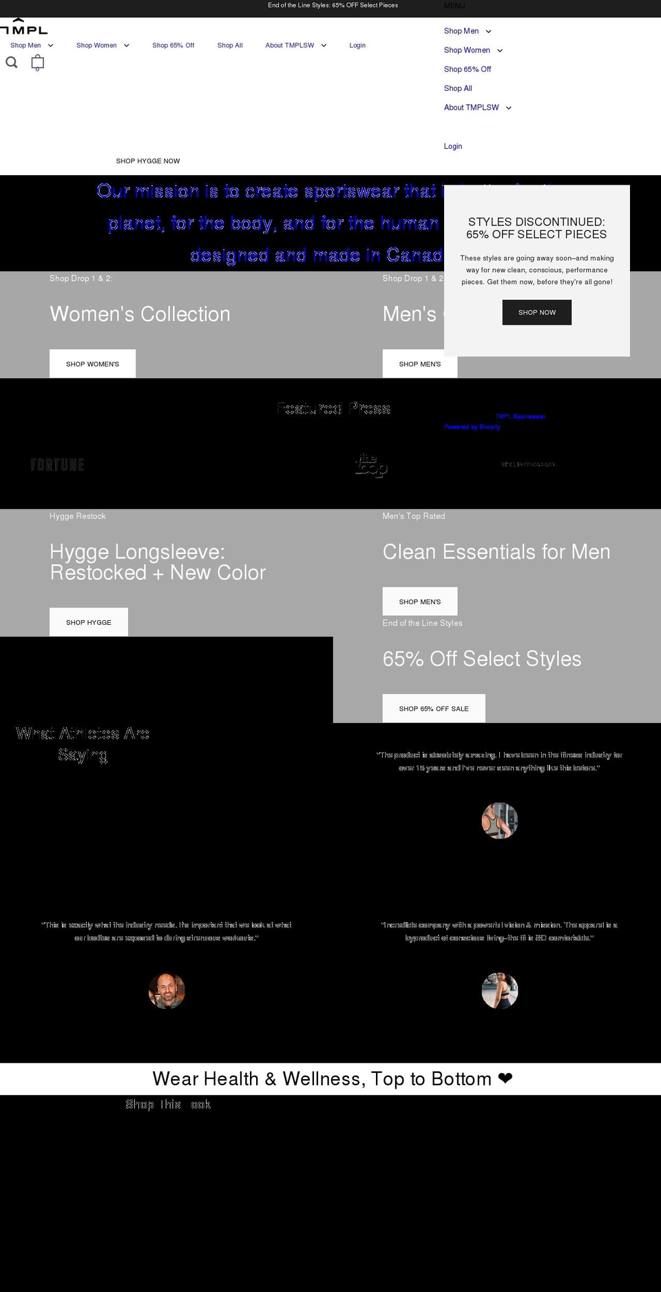 tmplsportswear.com shopify website screenshot