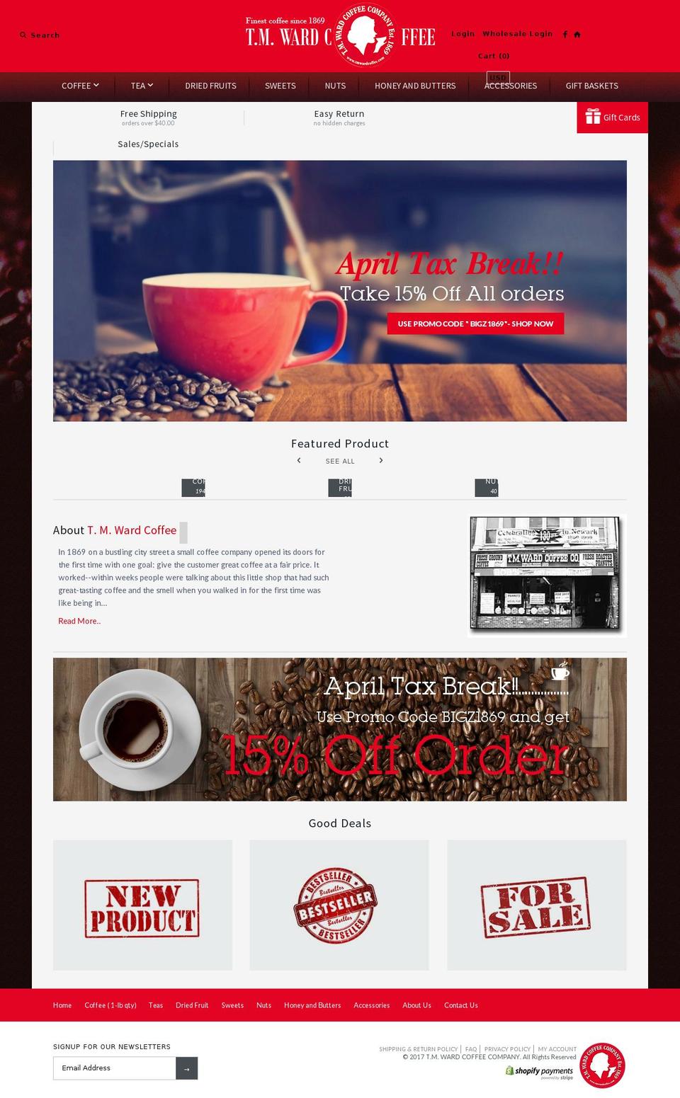 Providence Shopify theme site example tmwardcoffee.com