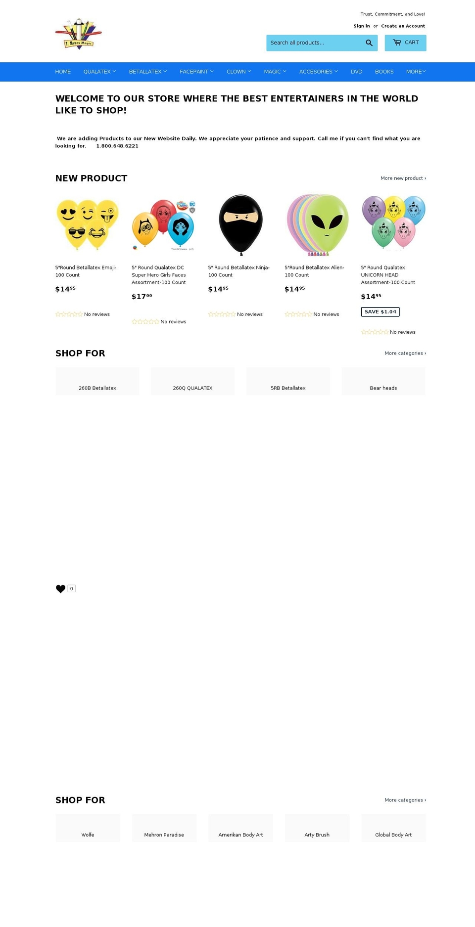 tmyersmagic.com shopify website screenshot