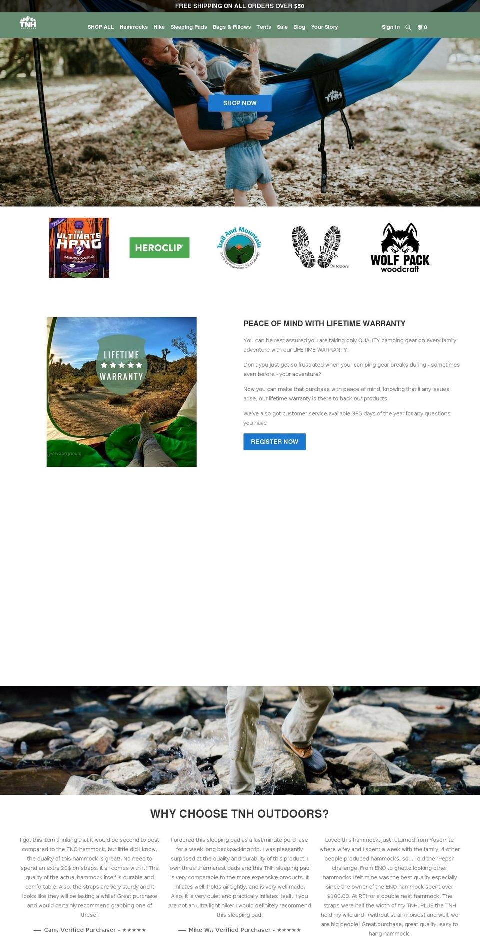 tnhoutdoors.com — Shopify storefront screenshot