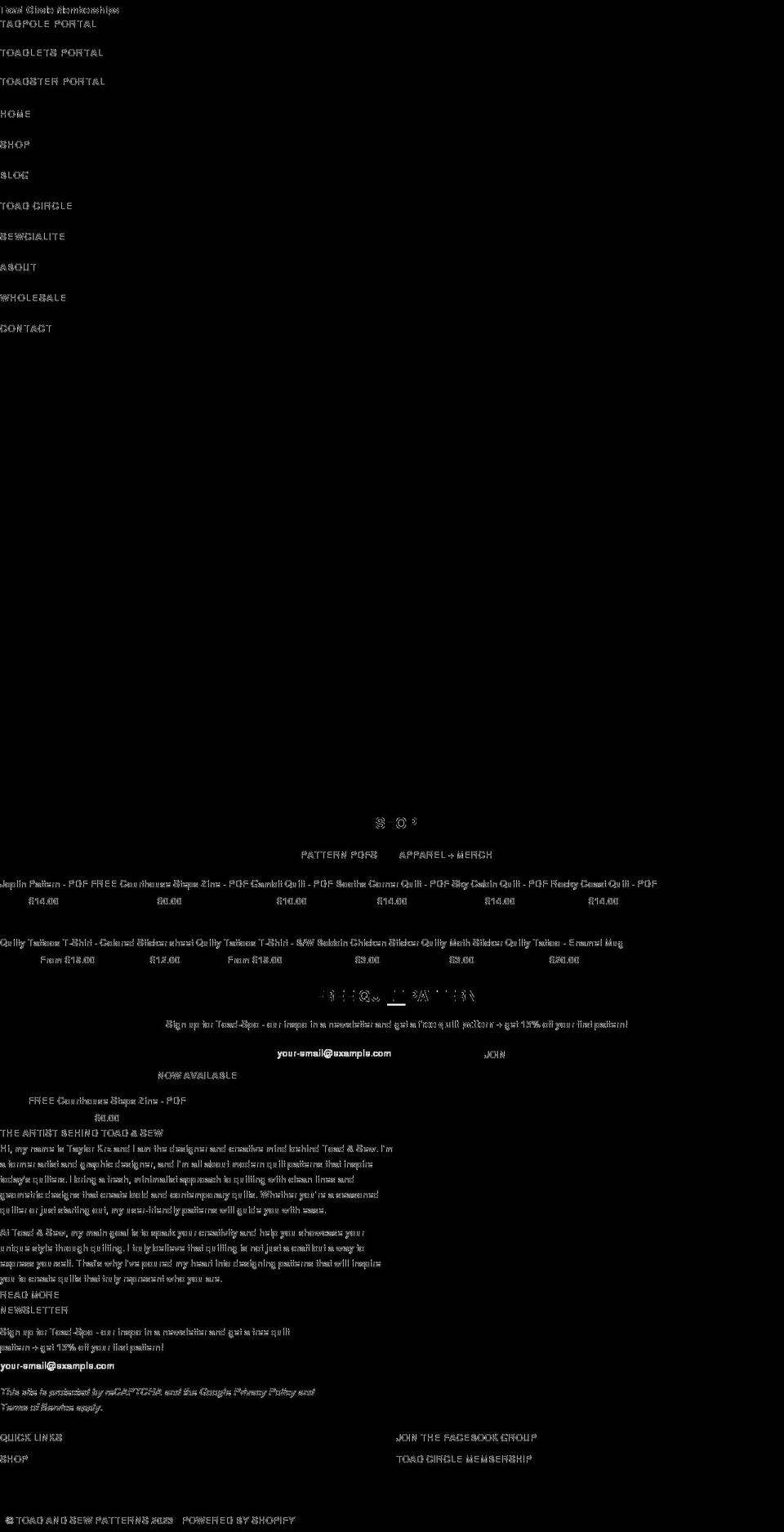 toadandsew.com shopify website screenshot